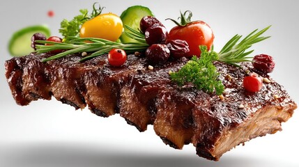 Delicious grilled ribs with herbs and spices.