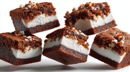 Stacked brownies with creamy filling and toasted coconut.