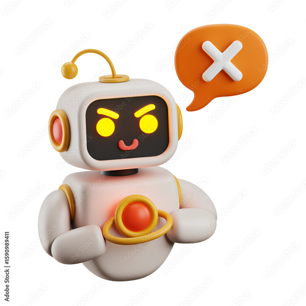 Poster a cute little robot is displayed with a failure message on transparent background, ideal for technol