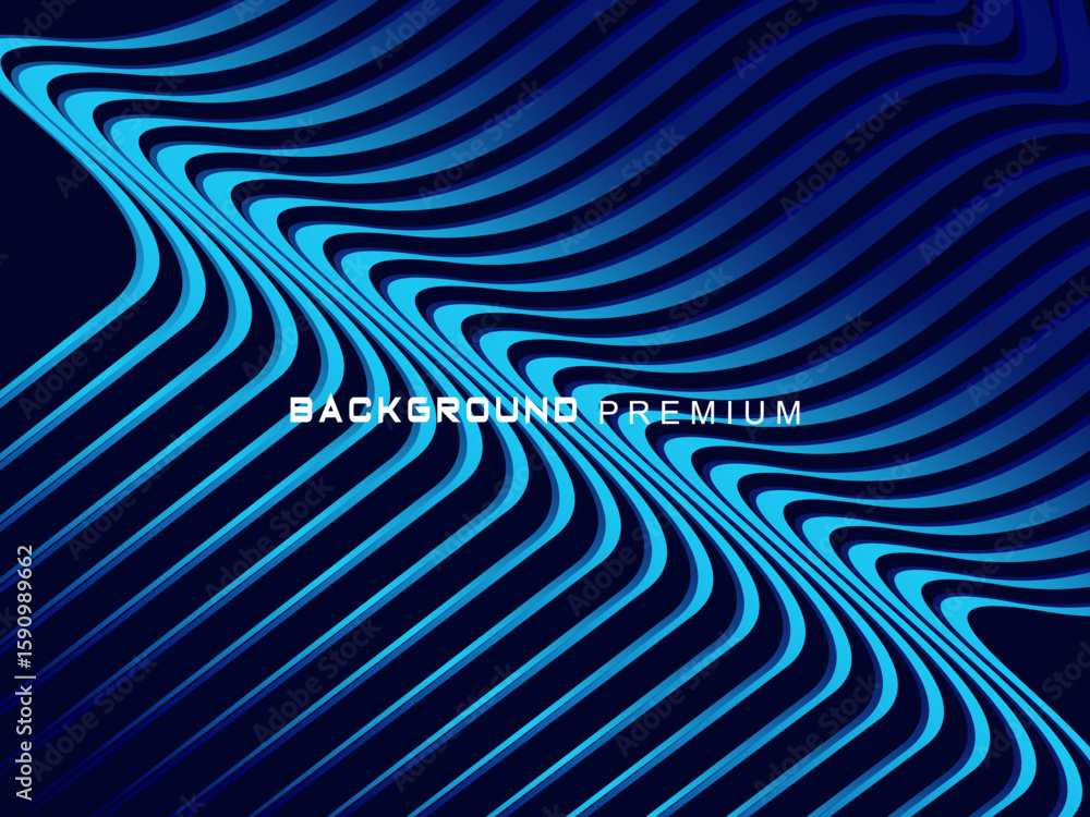 Fototapete Abstract background with elegant waves of gradient blue stripes, creating the illusion of depth and movement.
