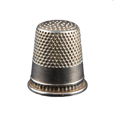 Antique Silver Thimble: Close-Up Detail Isolated On Transparent Background