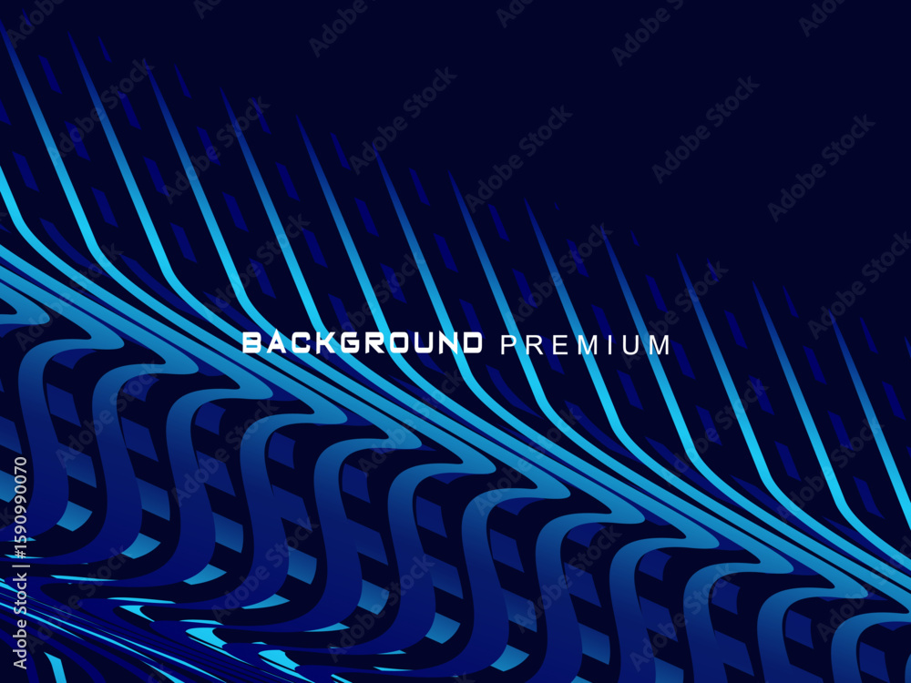 Fototapete Abstract background with elegant waves of gradient blue stripes, creating the illusion of depth and movement.