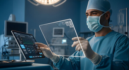 Surgeon Using Futuristic Medical Technology.