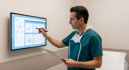 Surgeon Using Interactive Medical Display.