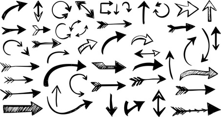 Hand-drawn arrow set vector icons: a collection of black sketch design elements for web direction pointers and symbols