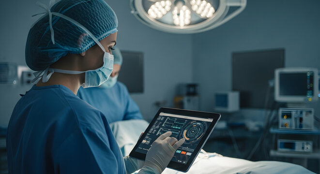 Surgeon using tablet in operating room 2.