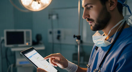 Surgeon Using Tablet in Operating Room.