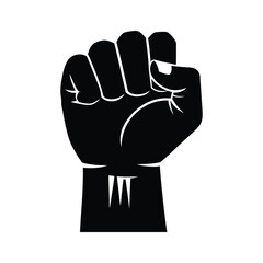 Fototapeta premium A black fist isolated on white background with three lines symbolizes power, resistance, and solidarity, representing strength and unity