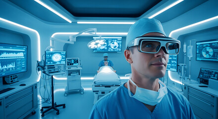 Surgeon Wearing Futuristic Augmented Reality Glasses.