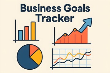 A collection of business charts and graphs illustrating goals and tracking progress