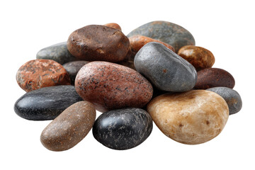 Pile of Colorful Smooth stones isolated on transparent white background, clipping path