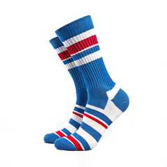 Blue and Red Striped Crew Socks: Fashionable, Comfortable Footwear Isolated On Transparent Background