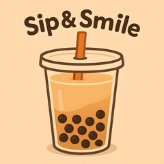 A cup of bubble tea with tapioca pearls invites you to sip and smile