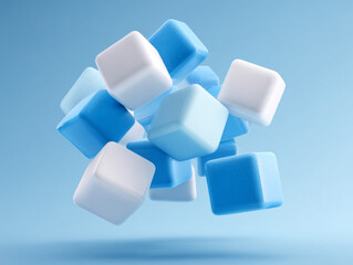 Abstract Three-Dimensional Cube Structure in Blue and White