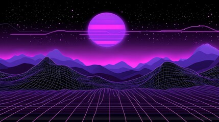Futuristic digital landscape at night