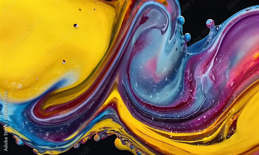 Poster a close-up of colorful ink flowing in the water, creating vibrant patterns and shapes. the colors in