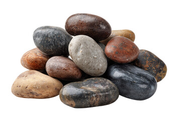 Pile of Colorful Smooth stones isolated on transparent white background, clipping path