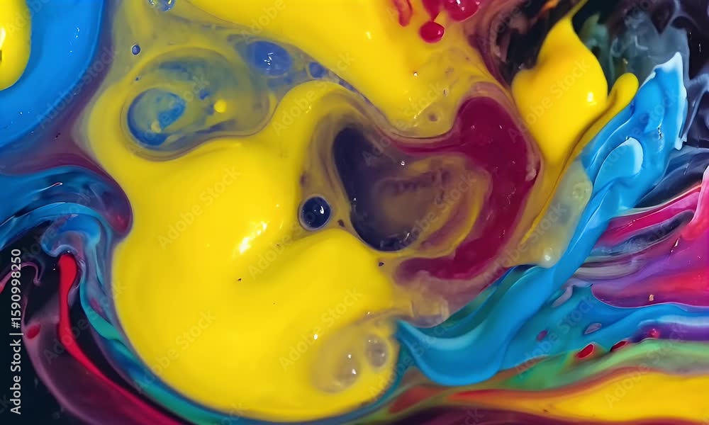 Poster a close-up of colorful ink flowing in the water, creating vibrant patterns and shapes. the colors in