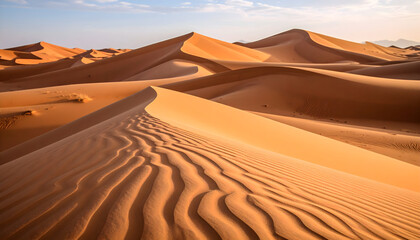 Orange Sand Dunes in Sahara Desert at Sunrise