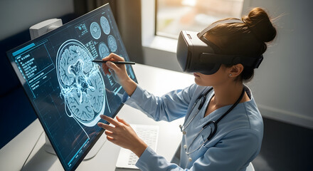 VR Medical Professional Analyzing Brain Scan.