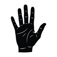 Fototapeta premium An open black hand, isolated on white background, displays the palm and fingers in a gesture of offering or greeting