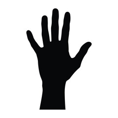 Obraz premium A black silhouette of an open hand with fingers extended is isolated on white background, creating a simple and graphic design element