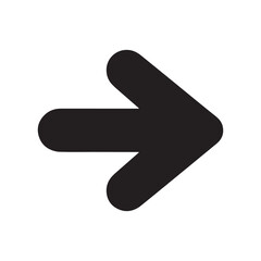 A Simple and Bold Black Arrow Pointing to the Right Direction Representing Movement and Navigation with Rounded Edges and White Background