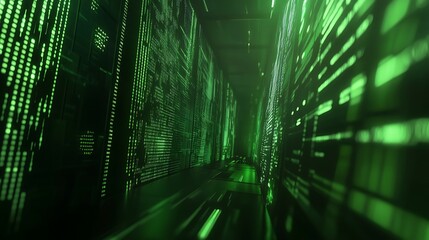 Digital tunnel of green code (1)