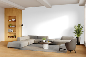 Contemporary living room furniture set isolated on transparent background with soft shadow – angled front view