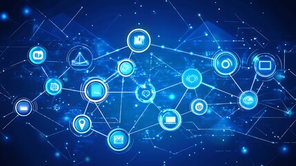 Abstract network of connected digital icons