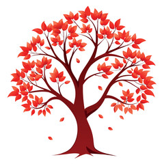 Fototapeta premium Stylized tree with vibrant red leaves on a clean white background