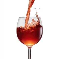 Elegant Glass of Red Wine Being Poured with Splashes and Reflections on a Bright Background