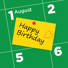 Colorful Birthday Reminder Calendar for August