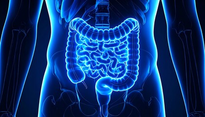 3D anatomical illustration of the human digestive system