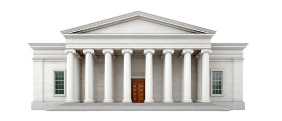 A large neoclassical white stone building featuring a symmetrical facade, tall Corinthian columns, and a central pediment with detailed architectural elements.