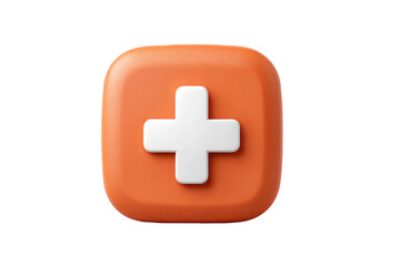 Obraz premium A rounded square orange button with a raised white medical cross symbol in the center.