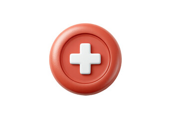 Fototapeta premium A red circular button featuring a white cross symbol in the center, commonly associated with medical or health-related services.