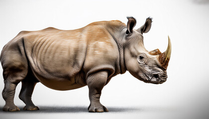 Obraz premium Un rhinocéros sur un fond blanc.