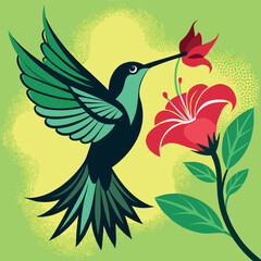 Obraz premium Silhouette of a hummingbird feeding from a vibrant flower