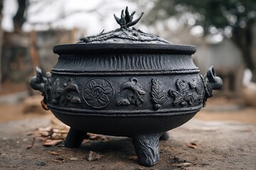 A traditional South African cooking pot used for outdoor cooking, symbolizing cultural heritage and the art of preparing delicious, authentic dishes.
