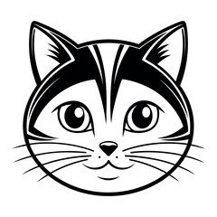 Obraz premium Minimalist black and white cat head vector illustration