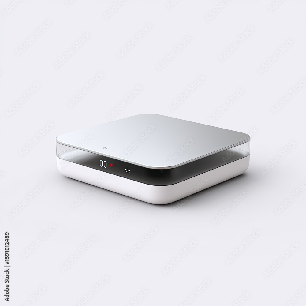 Poster modern and sleek desktop device with minimalist design and bright led display for tech enthusiasts a