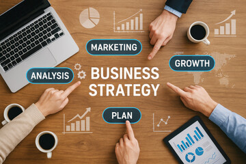 Business strategy planning with marketing analysis growth and plan image