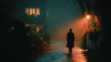 silhouette of a man walking on the road