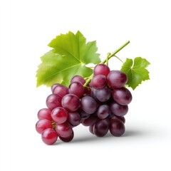Fototapeta premium Fresh Red Grapes on White Background with Leaves Perfect for Healthy Lifestyle and Organic Food Themes