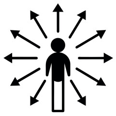 Minimalist line art person icon with directional arrows