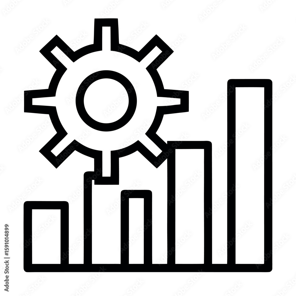 Poster modern minimal line icon of a bar chart combined with a gear symbol