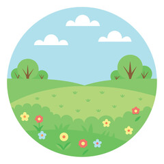 Obraz premium Panoramic pastoral landscape with natural elements for spring and summer