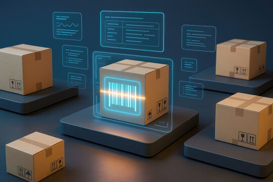 Cardboard boxes with digital data displays logistics shipping