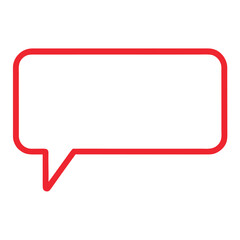 Thin red speech bubble icon with rectangular tail
